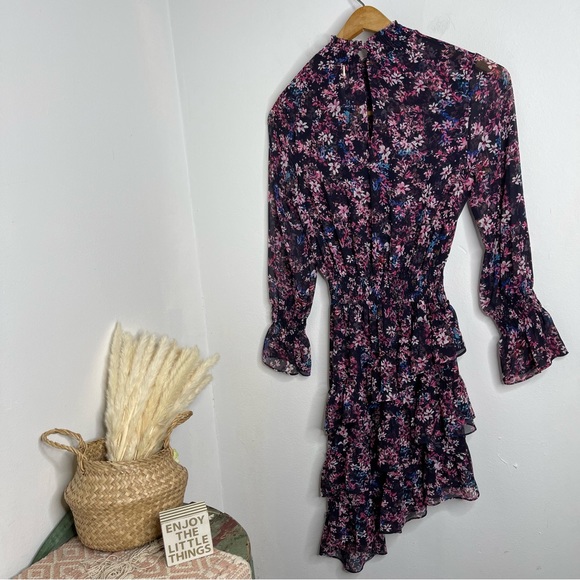 MISA Los Angeles Savanna Asymmetrical Mini Dress Ditsy Multi Ruffle Romantic S - Picture 8 of 17